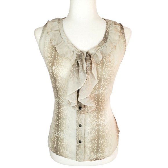 NWOT Petite Banana Republic Factory Sheer Snakeskin Ruffle Front Blouse XS - Picture 1 of 12
